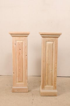 Pair of Carved Wood Squared Pedestal Columns