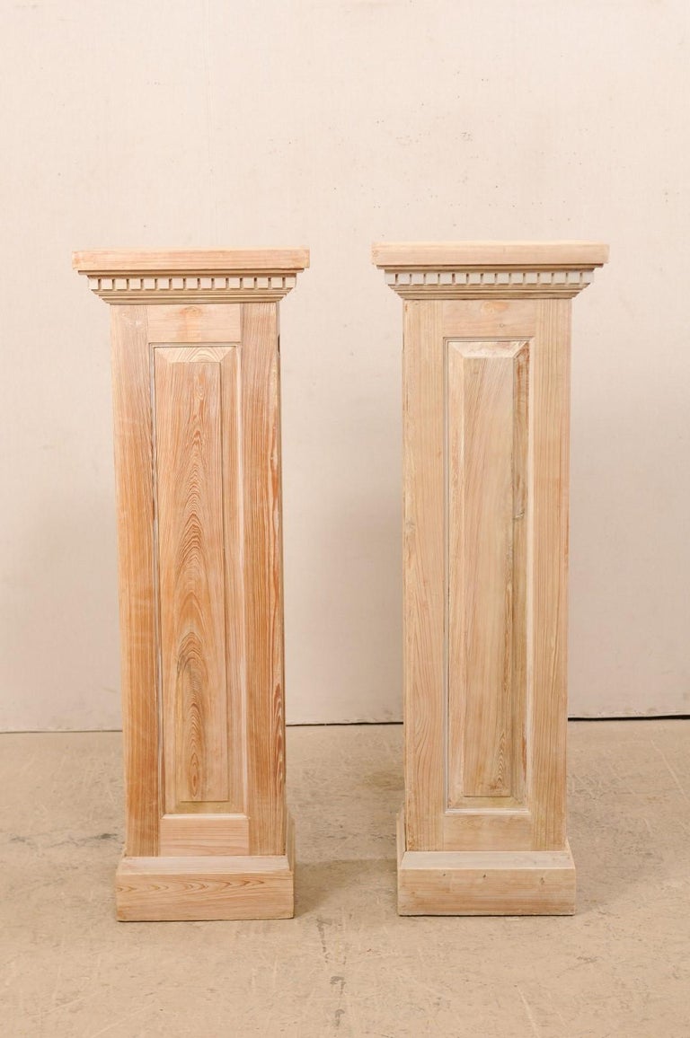 Pair of Carved Wood Squared Pedestal Columns For Sale at 1stDibs