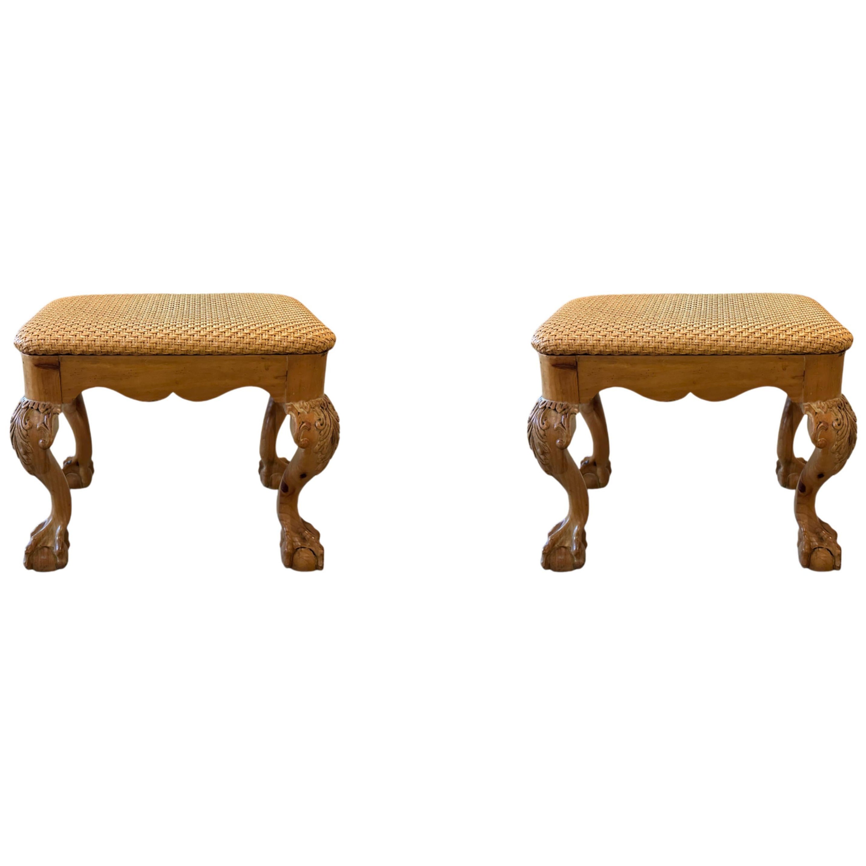 Pair of Carved Wood Stools