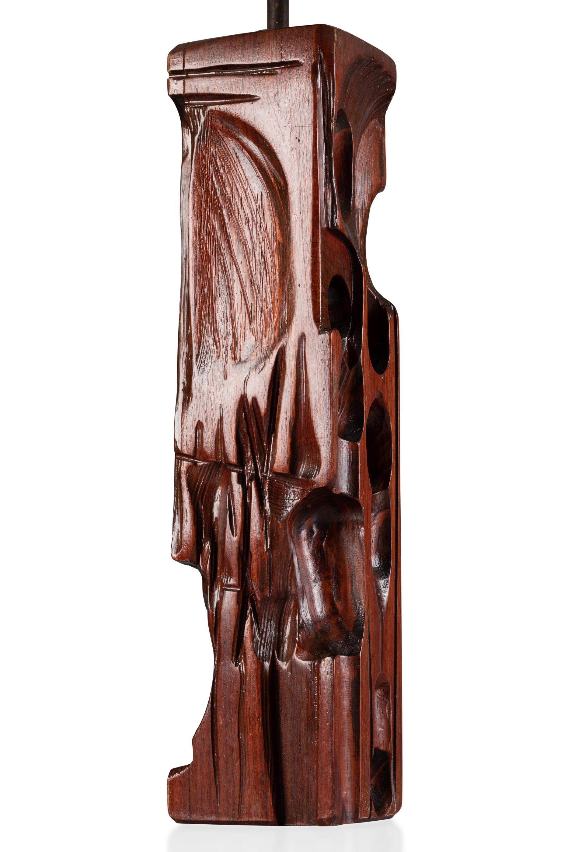 Late 20th Century Pair of Carved Wood Table Lamps by Gianni Pinna For Sale