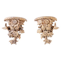 Pair of Carved Wood Wall Brackets