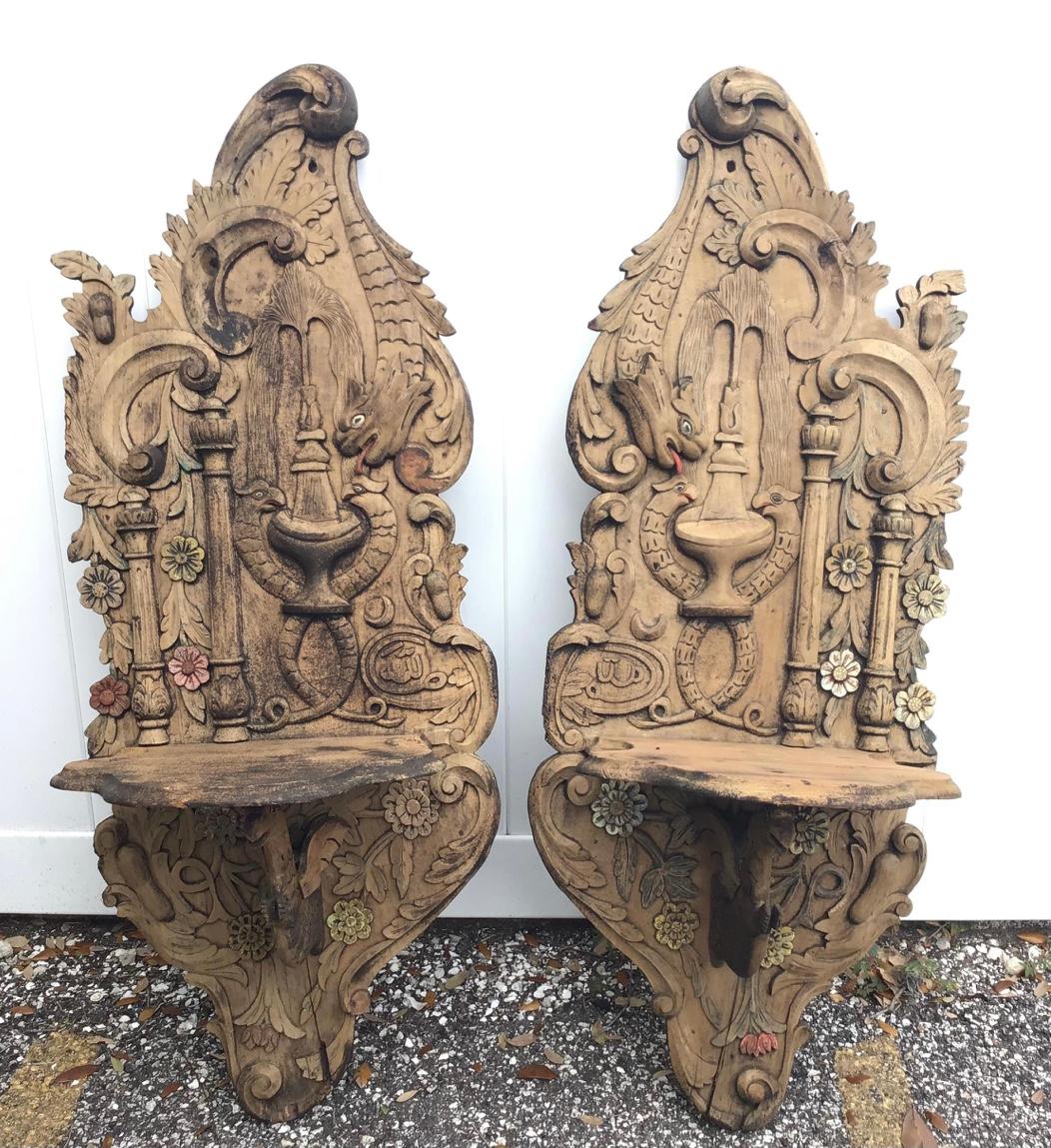 Pair of Carved Wood Wall Brackets or Turban Stands, Kavukluk 3