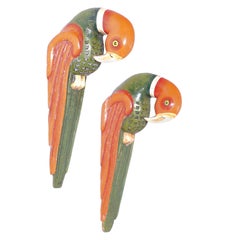 Pair of Carved Wood Wall Parrots