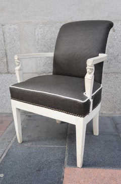 Pair of Carved Wood, White Lacquered and Raffia Chairs, France, 1940