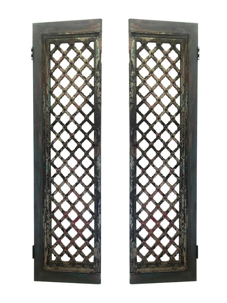 Pair Of Carved Wood Window Doors / Screens Made In India Circe 1780 For
