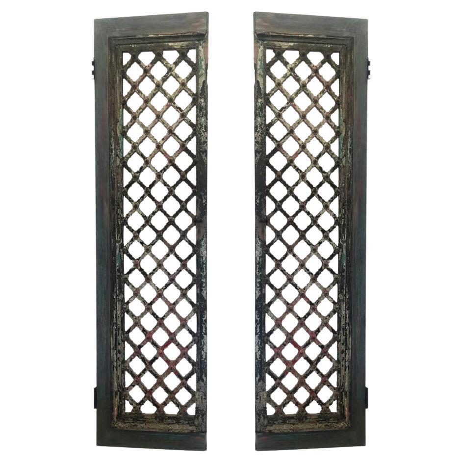 Pair of Carved Wood Window Doors / Screens Made in India Circa 1780