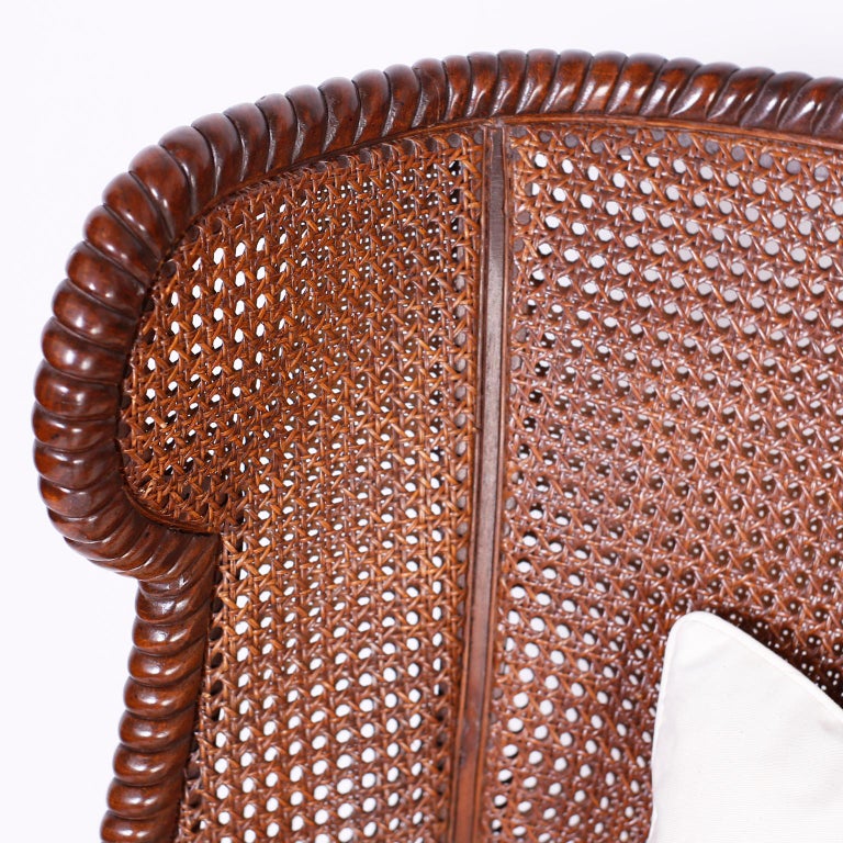 Pair of Carved Wood Wingback Rope and Tassel Armchairs at 1stDibs