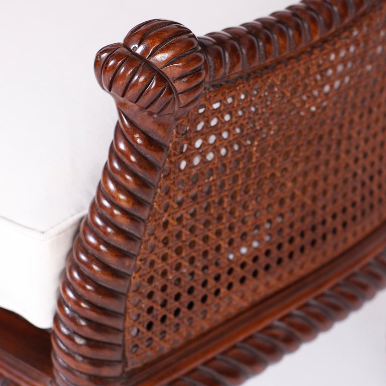 Pair of Carved Wood Wingback Rope and Tassel Armchairs at 1stDibs