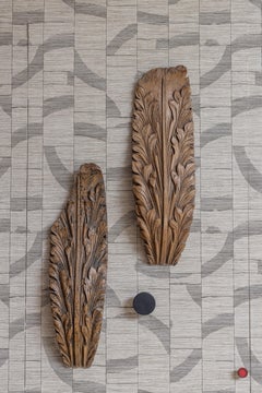 Pair of Carved Wooden Acanthus Leaf Panels, Architectural Elements, France, Late