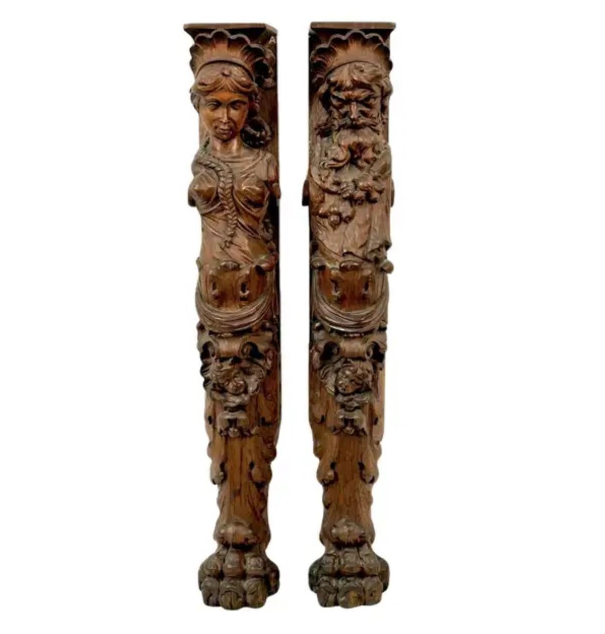 Pair Of Carved Wooden Architectural Fragments For Sale 4