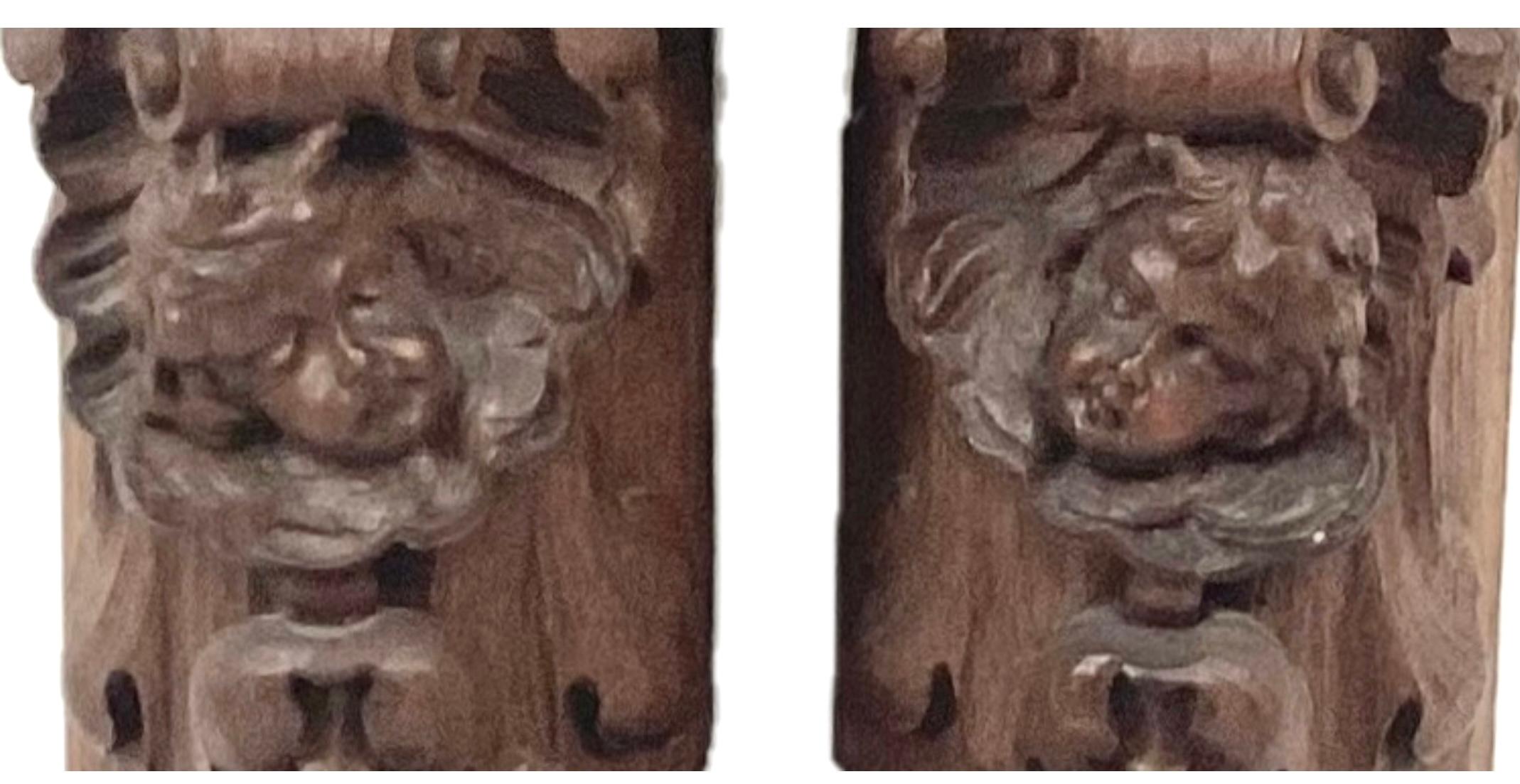Baroque Pair Of Carved Wooden Architectural Fragments For Sale