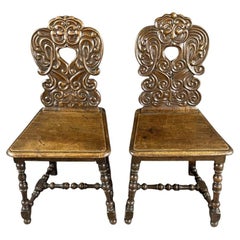 Pair of Baroque Style Carved Wooden Chairs, France, Late 19th Century