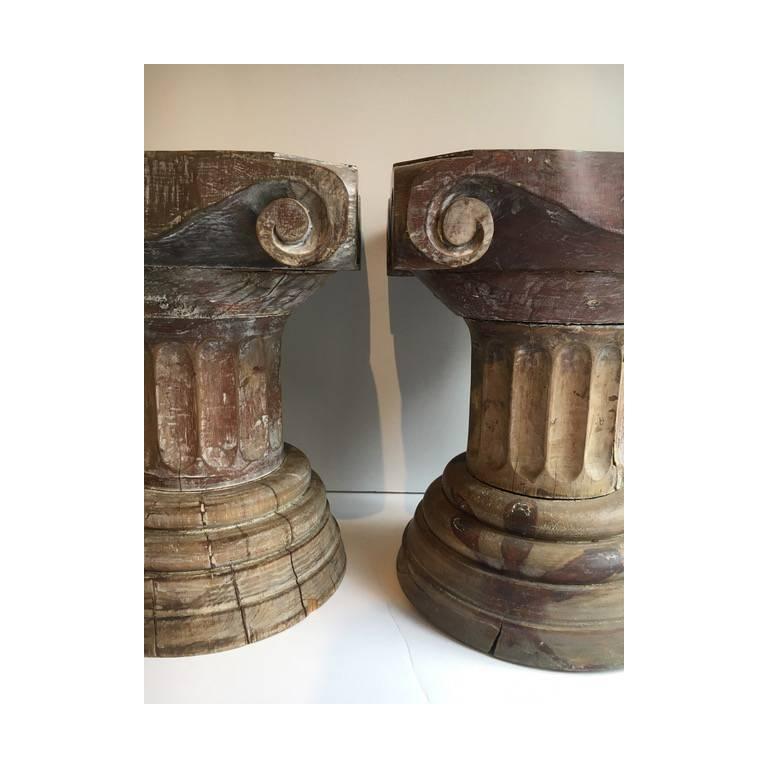 Pair of Carved Wooden Column Sculptural Pedestals Tables 2