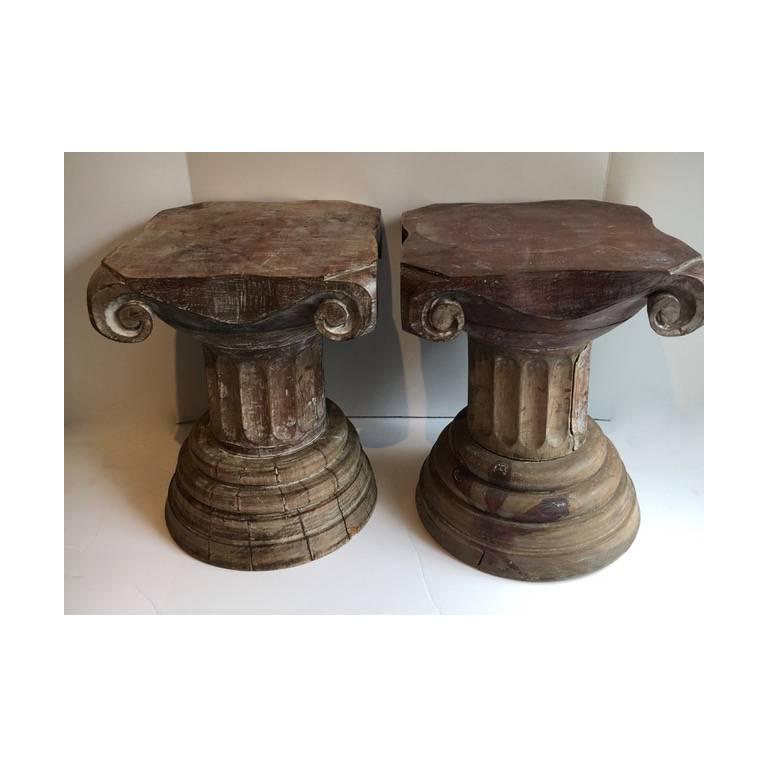 Pair of Carved Wooden Column Sculptural Pedestals Tables 4