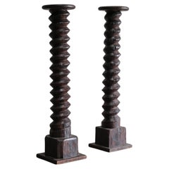 Antique Pair of carved wooden columns / wine press screws, French objects