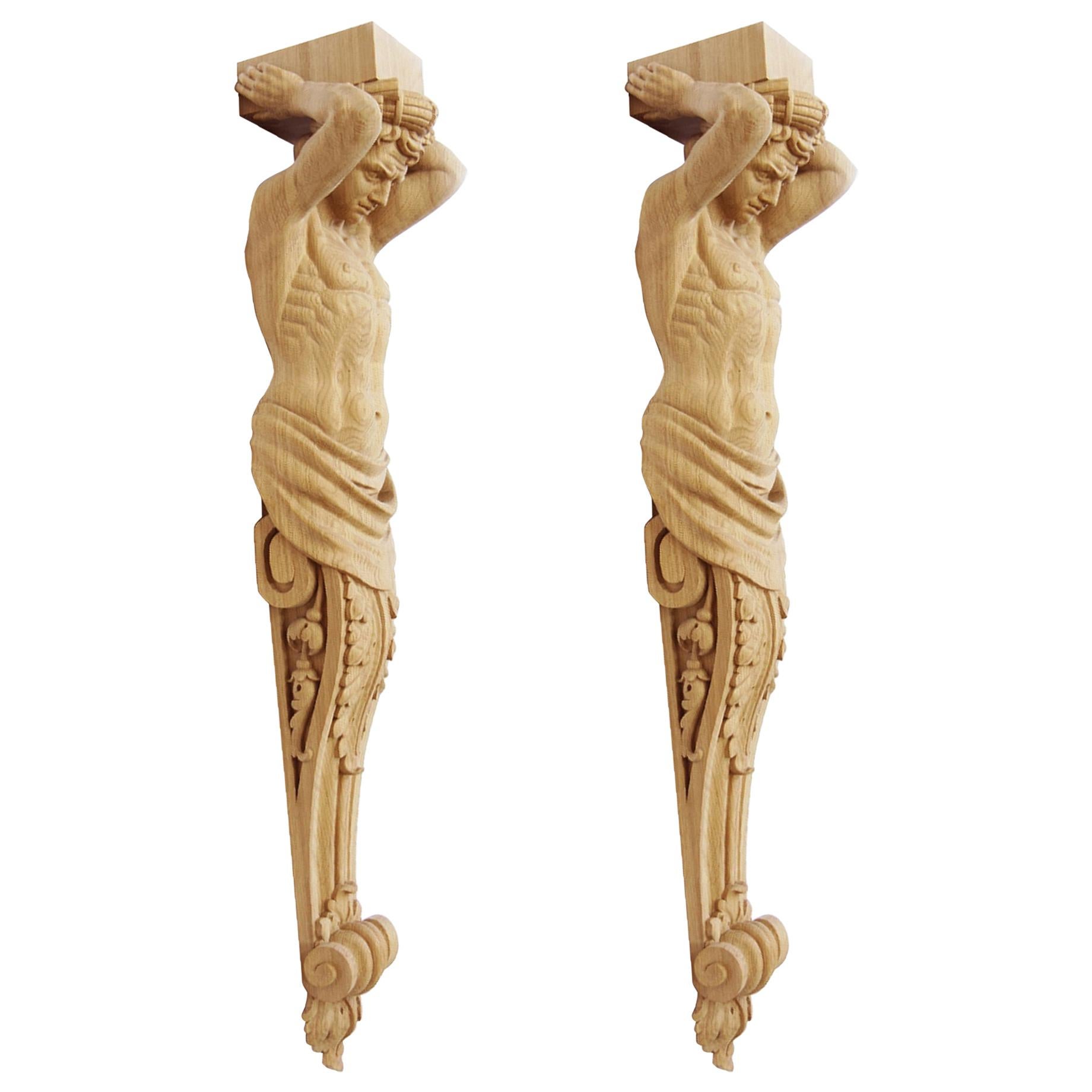 Pair of Carved Wooden Corbels "Atlant"