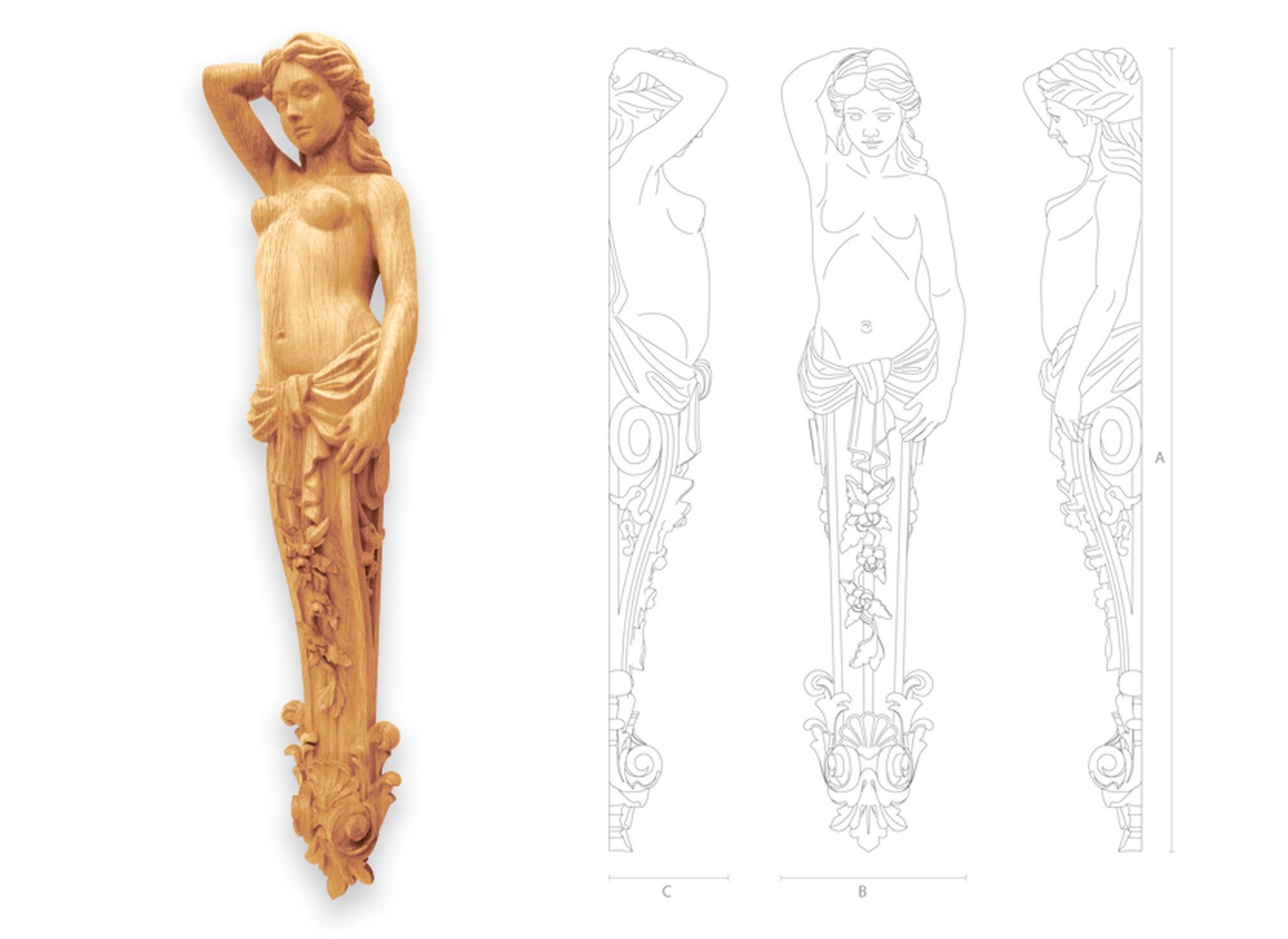 The pair of high-quality unfinished carved wooden corbels 
