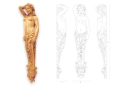 Pair of Carved Wooden Corbels "Caryatid"