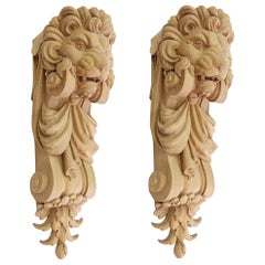 Pair of Carved Wooden Corbels "Lion"