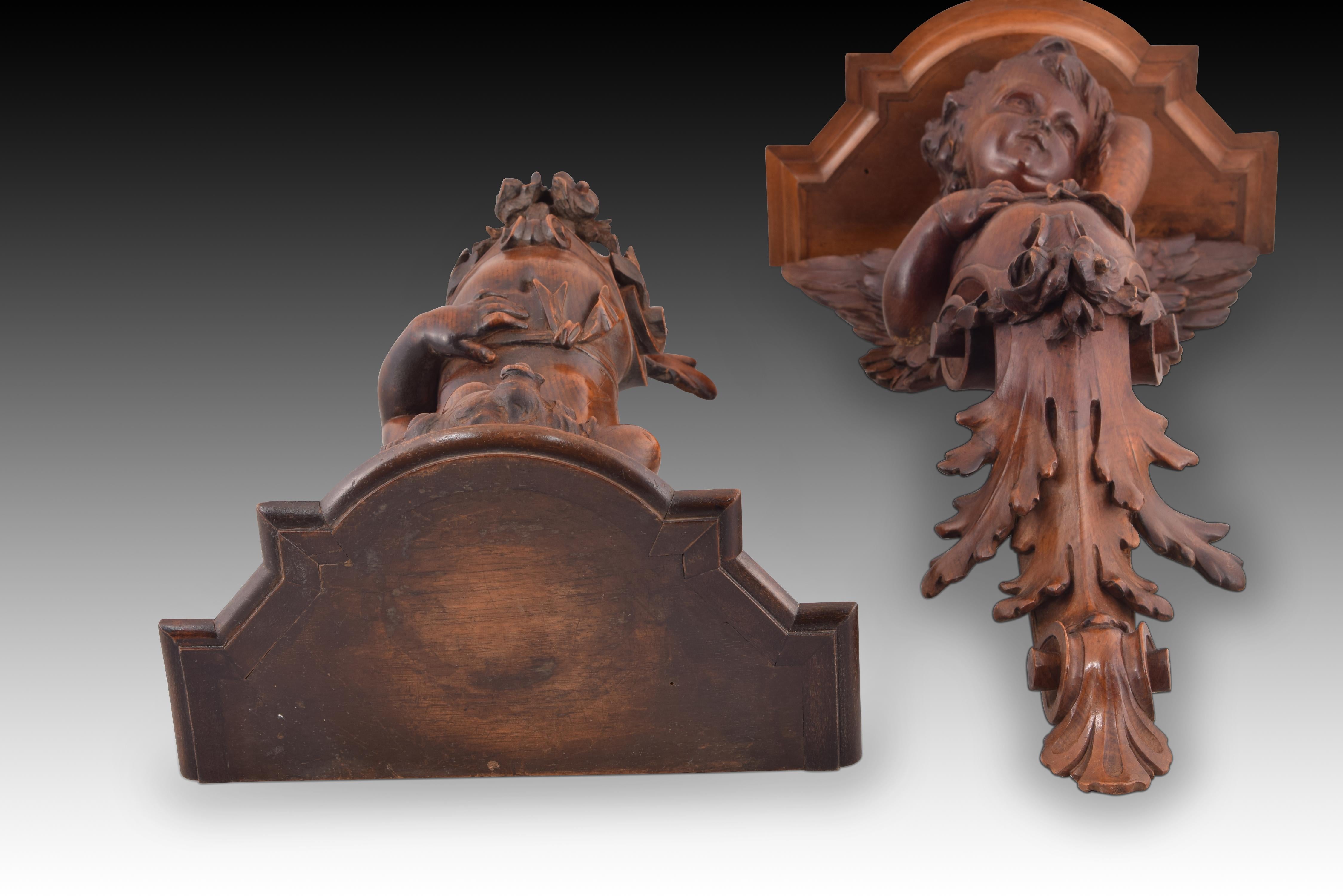 19th Century Pair of carved wooden corbels. Venice, 19th century.  For Sale