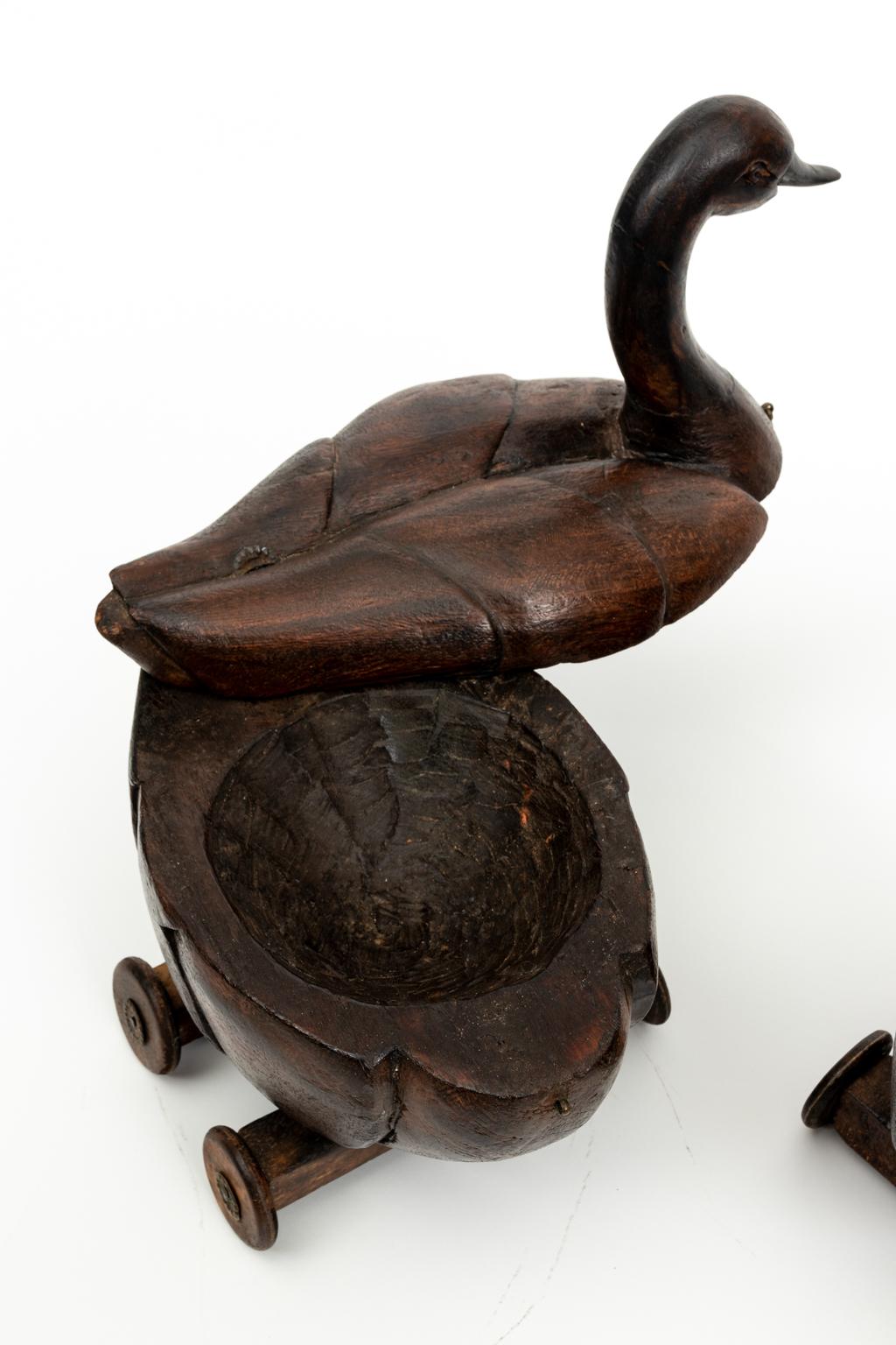 20th Century Pair of Carved Wooden Ducks