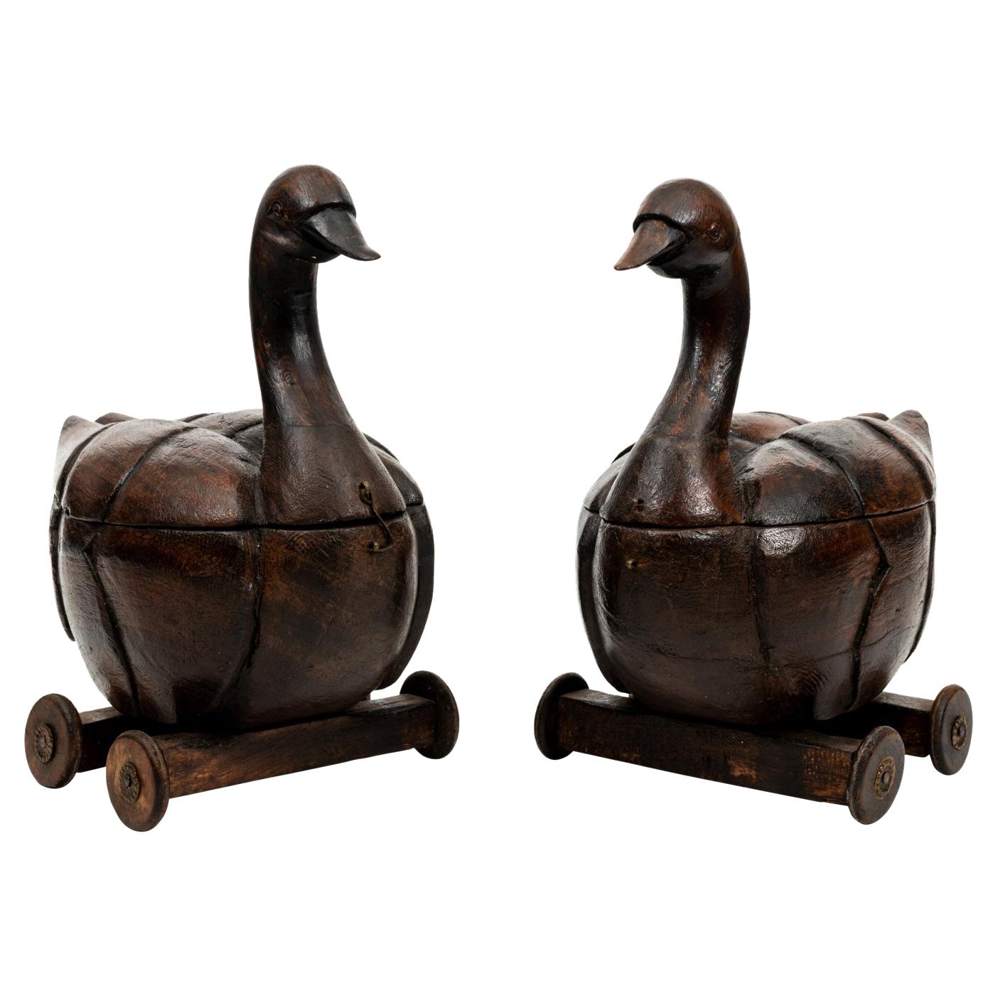 Pair of Carved Wooden Ducks