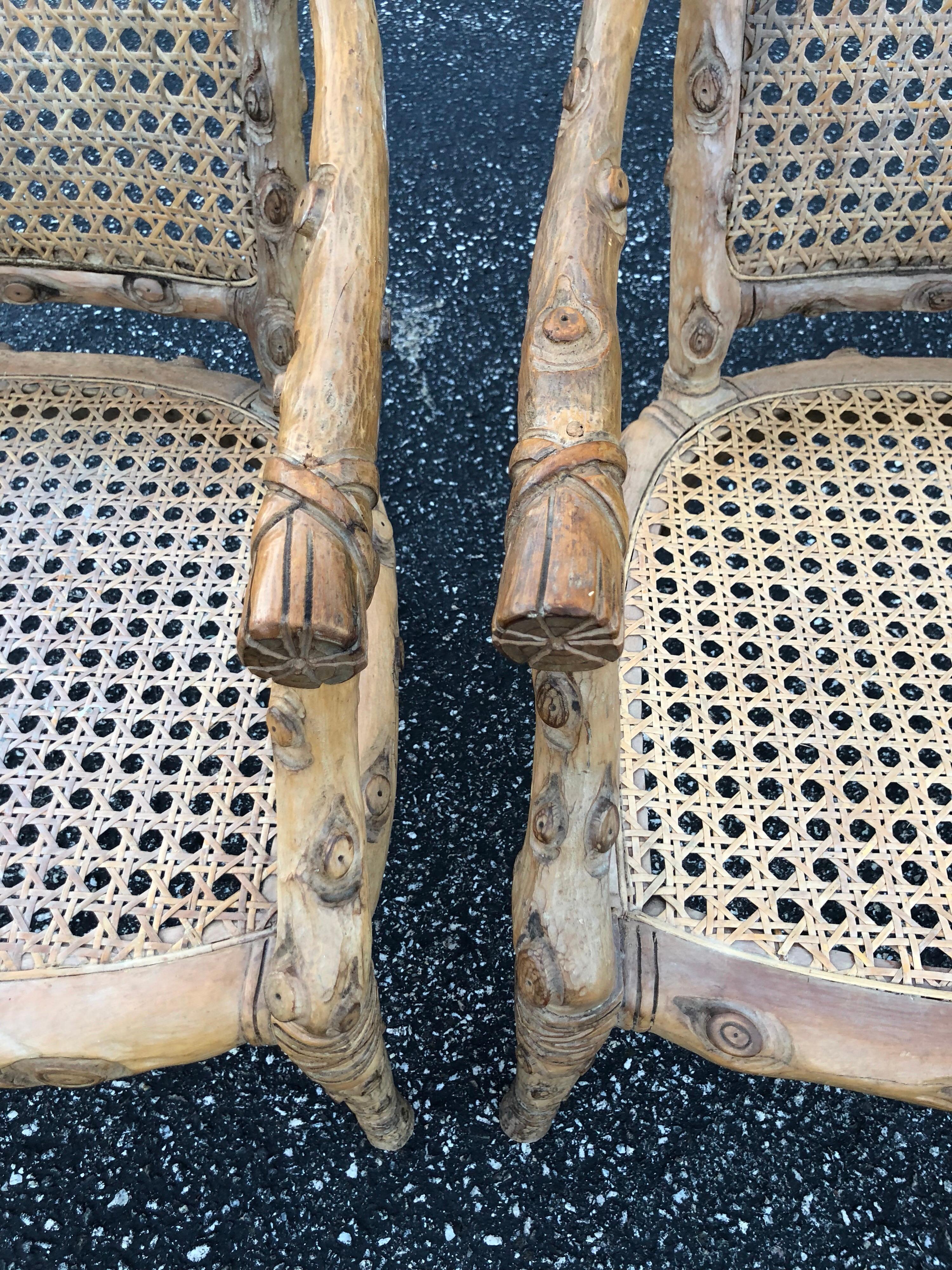 Pair of Hand Carved Wooden Faux Bois Armchairs 7