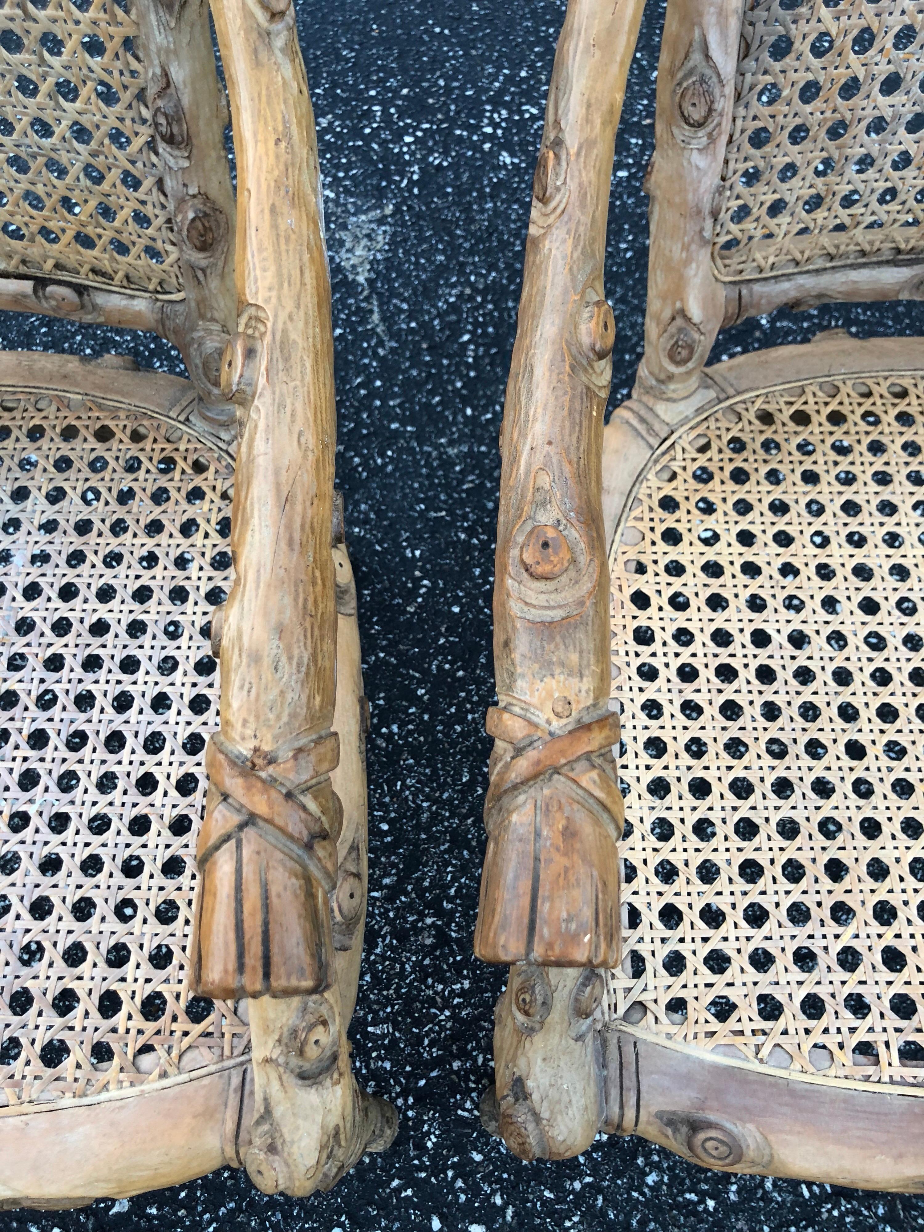 Pair of Hand Carved Wooden Faux Bois Armchairs 8