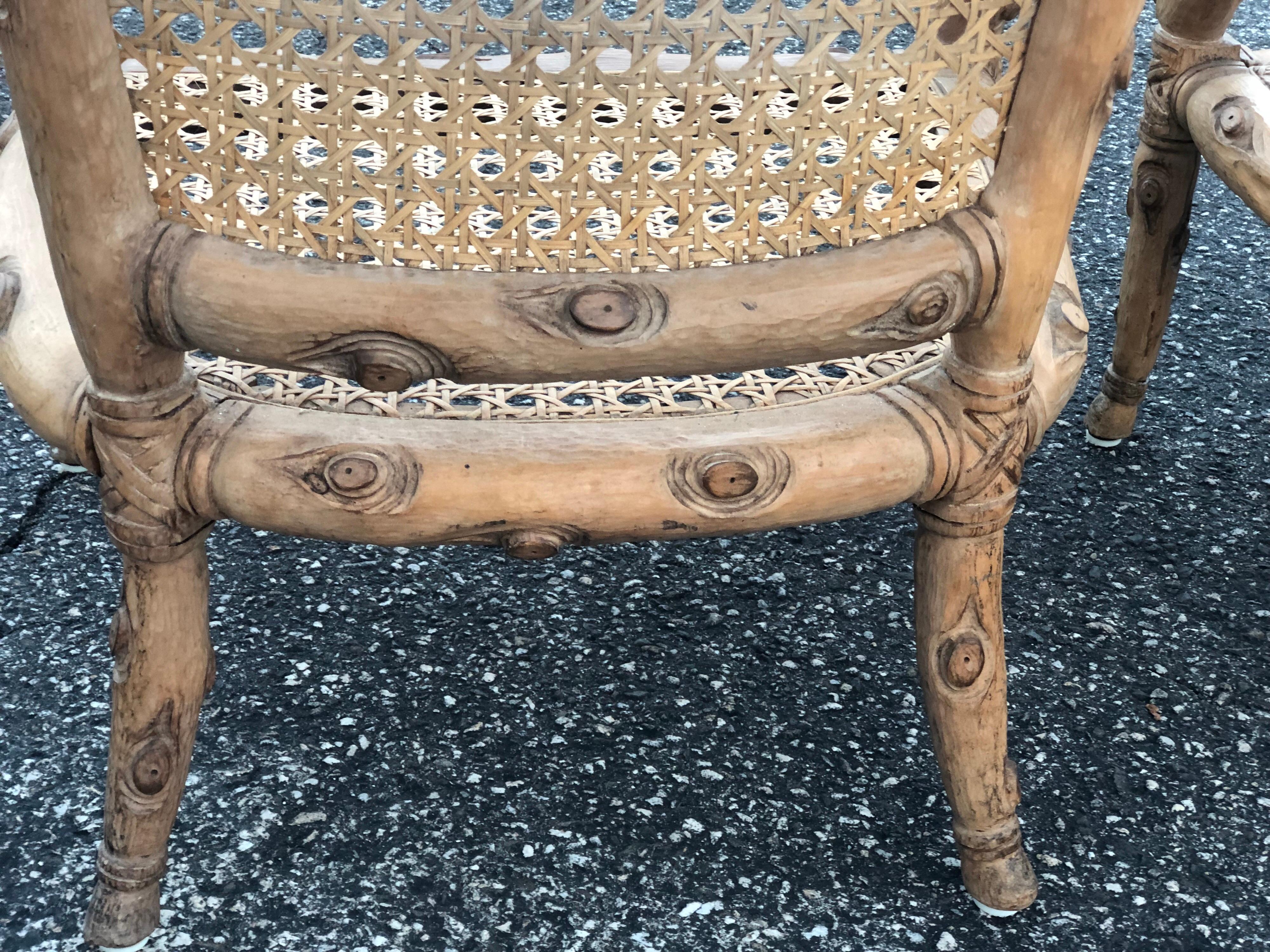 Pair of Hand Carved Wooden Faux Bois Armchairs 13