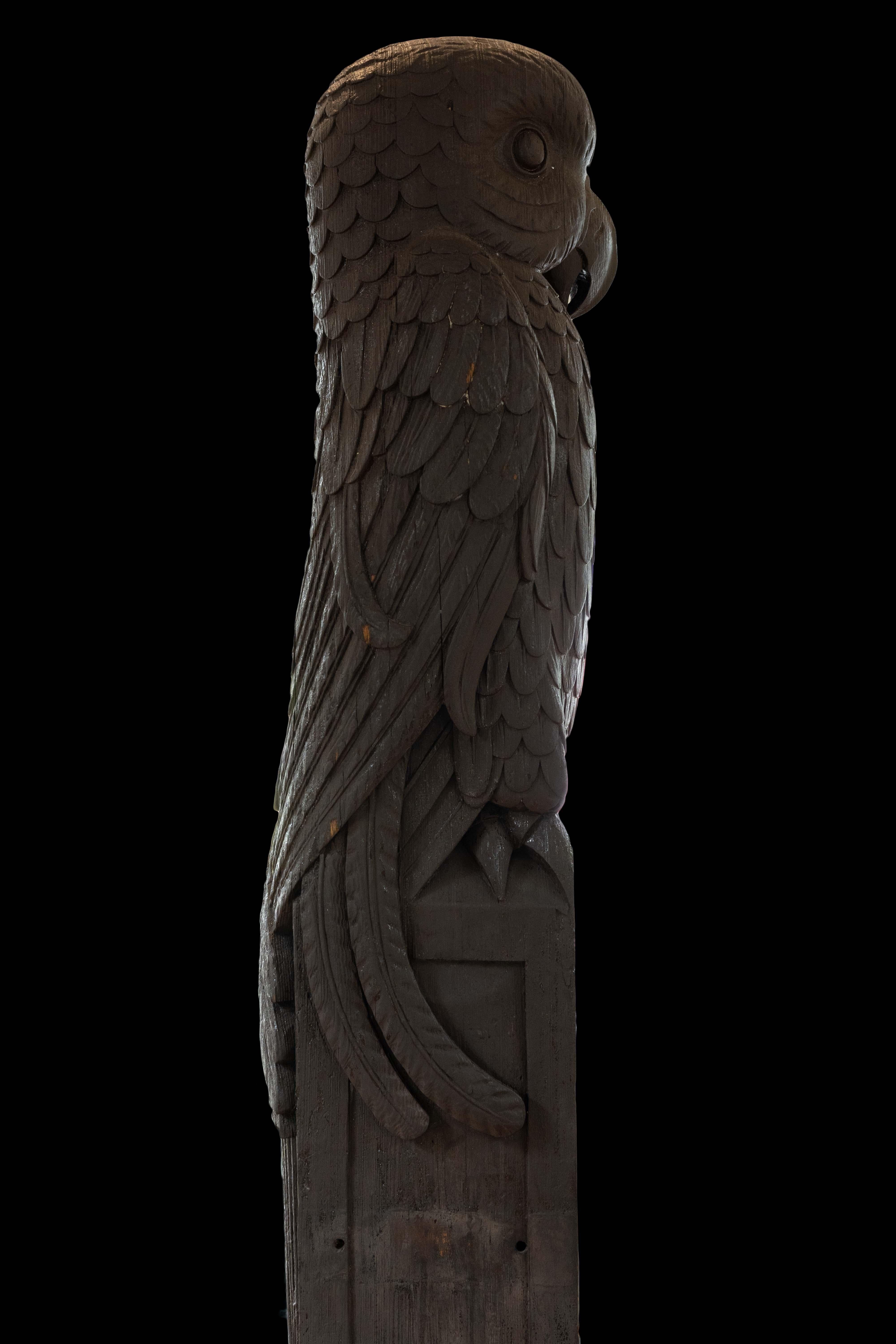 Pair of Carved Wooden Parrot Columns For Sale 1