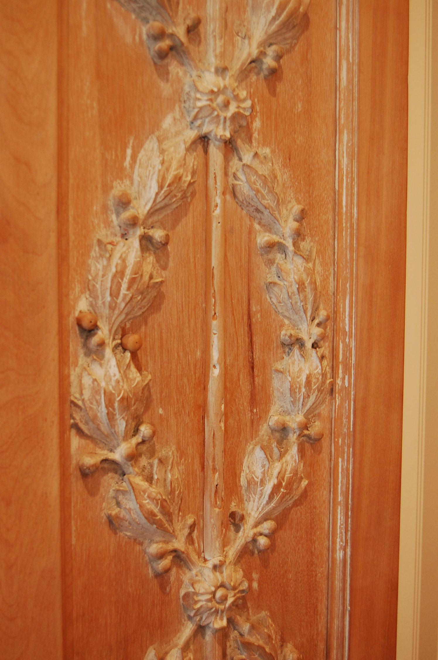 Carved Wooden Pilasters Featuring Classic Urns with Intertwining Branches, Pair For Sale 3