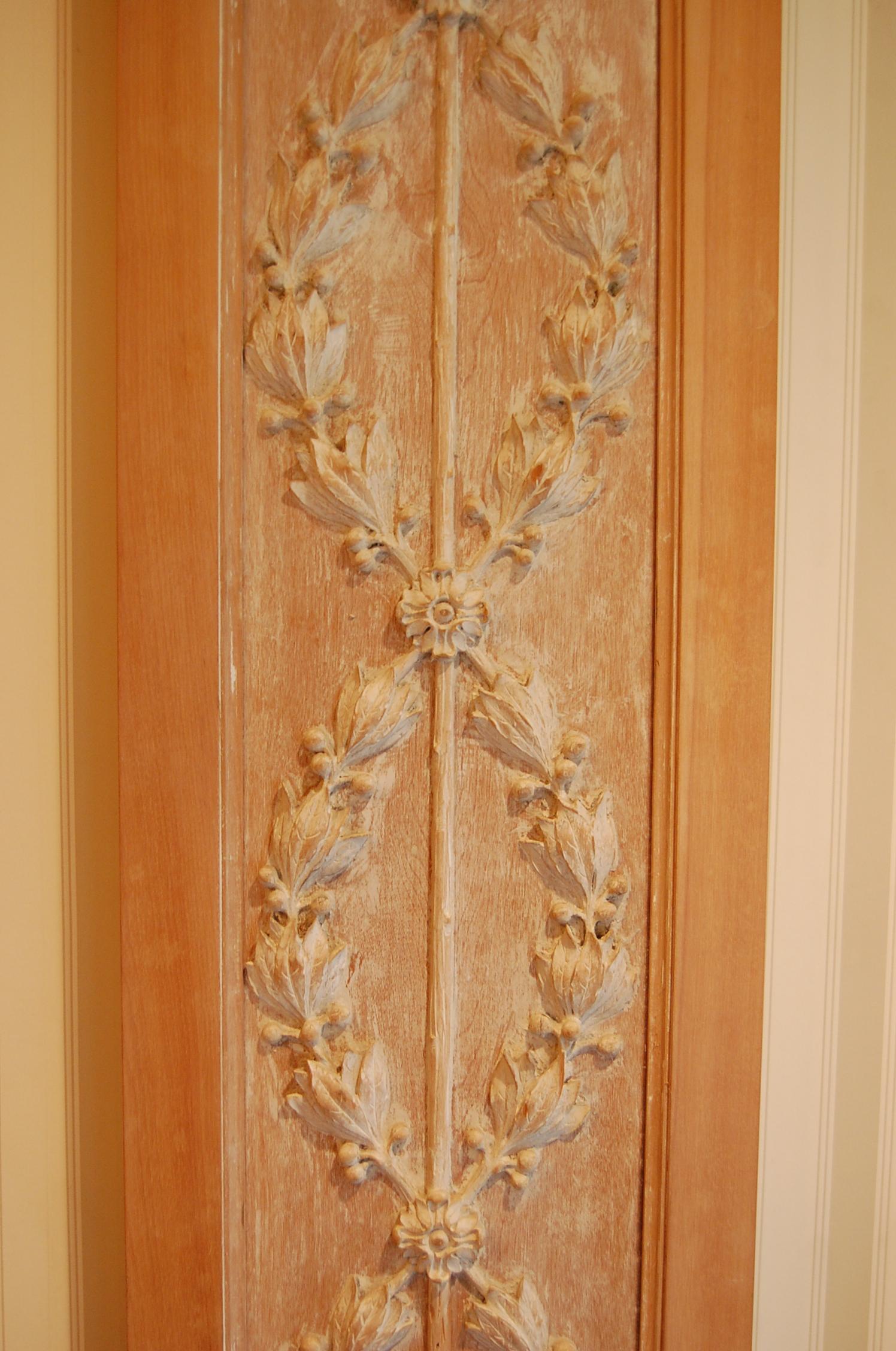 Carved Wooden Pilasters Featuring Classic Urns with Intertwining Branches, Pair For Sale 6