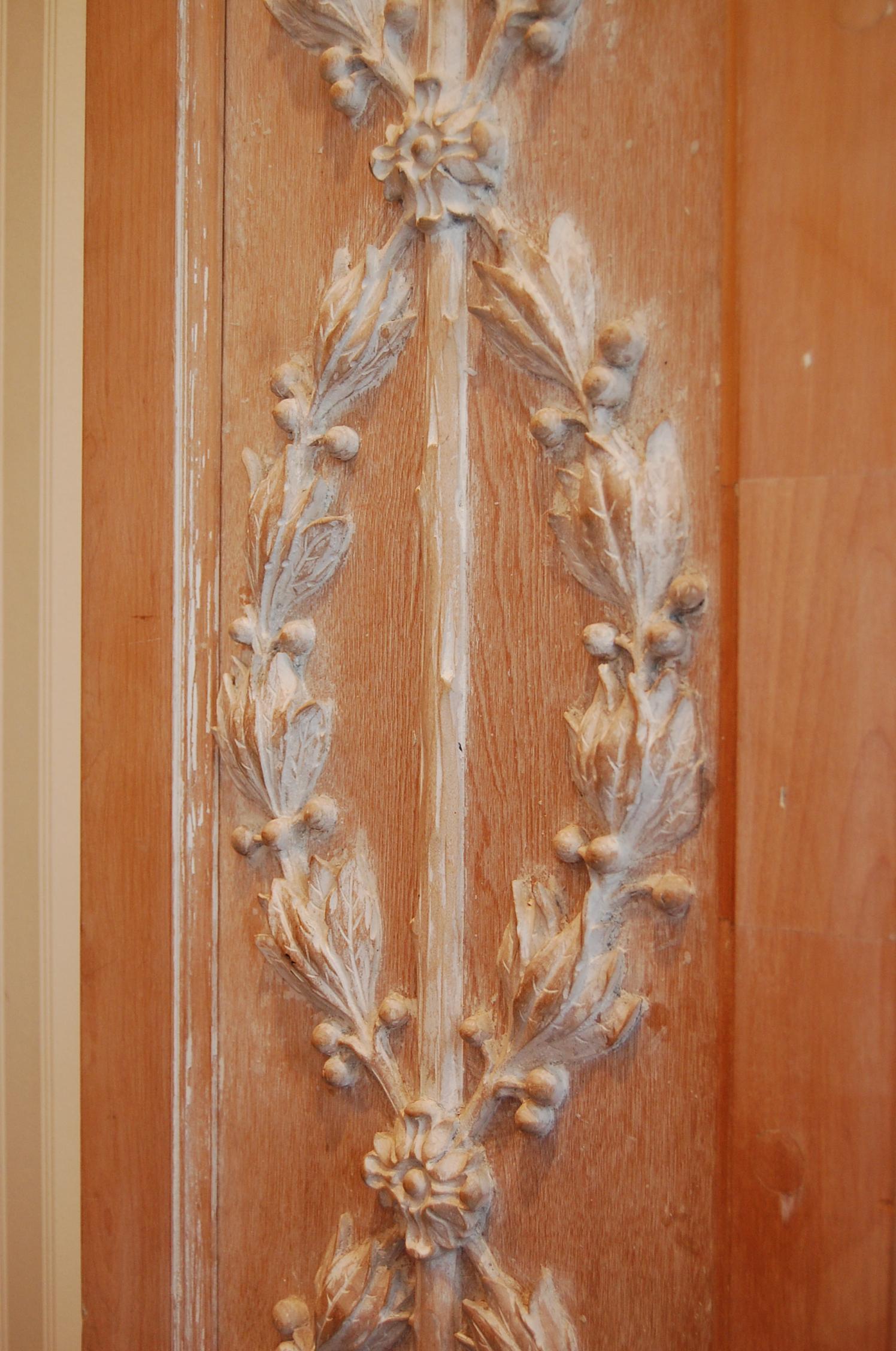 Carved Wooden Pilasters Featuring Classic Urns with Intertwining Branches, Pair For Sale 9