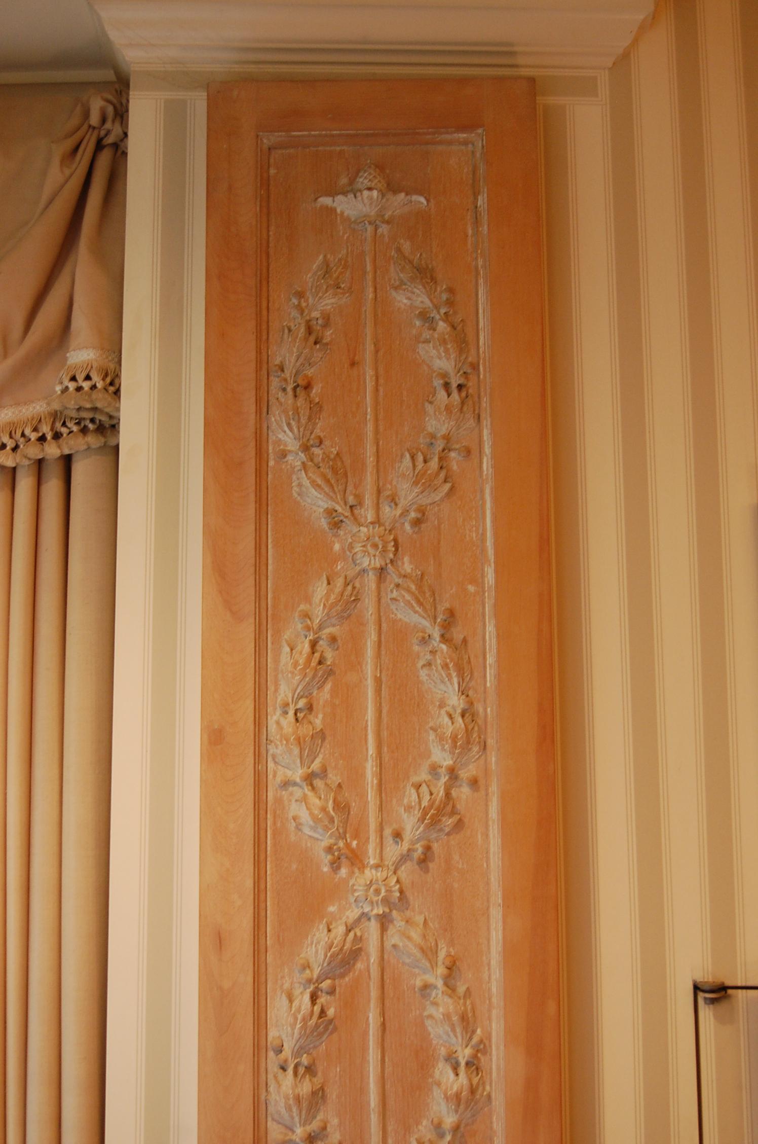 American Classical Carved Wooden Pilasters Featuring Classic Urns with Intertwining Branches, Pair For Sale