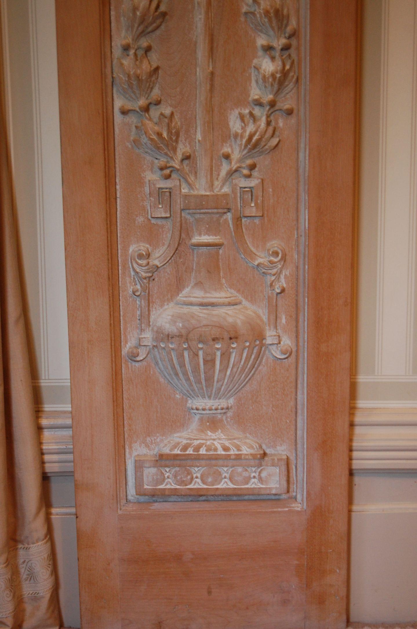 Carved Wooden Pilasters Featuring Classic Urns with Intertwining Branches, Pair In Good Condition For Sale In Pittsburgh, PA