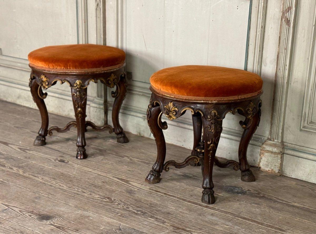 Pair of carved wooden stools, circa 1900, marked F. Morin, Florence 3