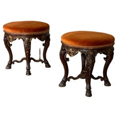 Pair of carved wooden stools, circa 1900, marked F. Morin, Florence