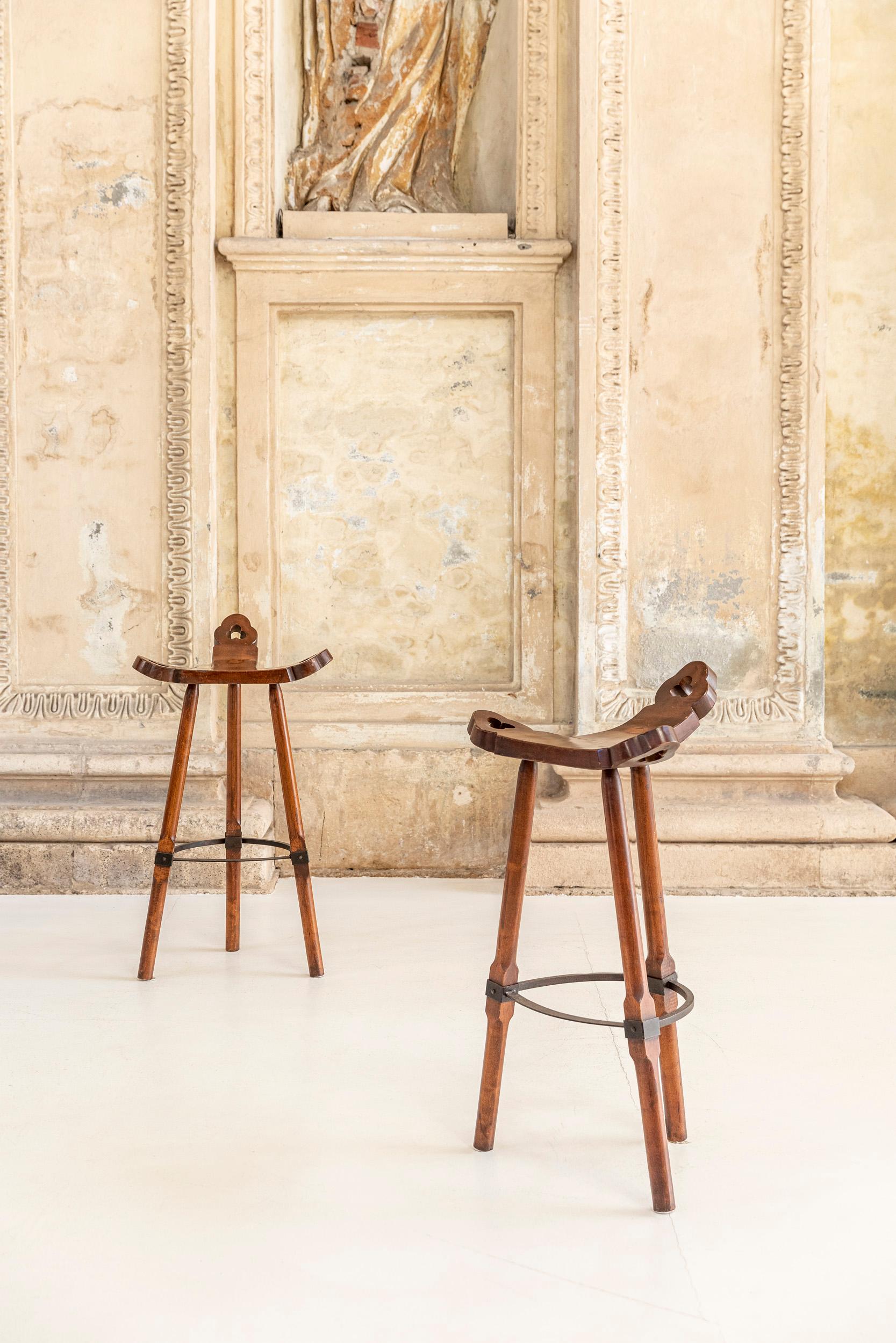 Late 20th Century Pair of Carved Wooden Stools