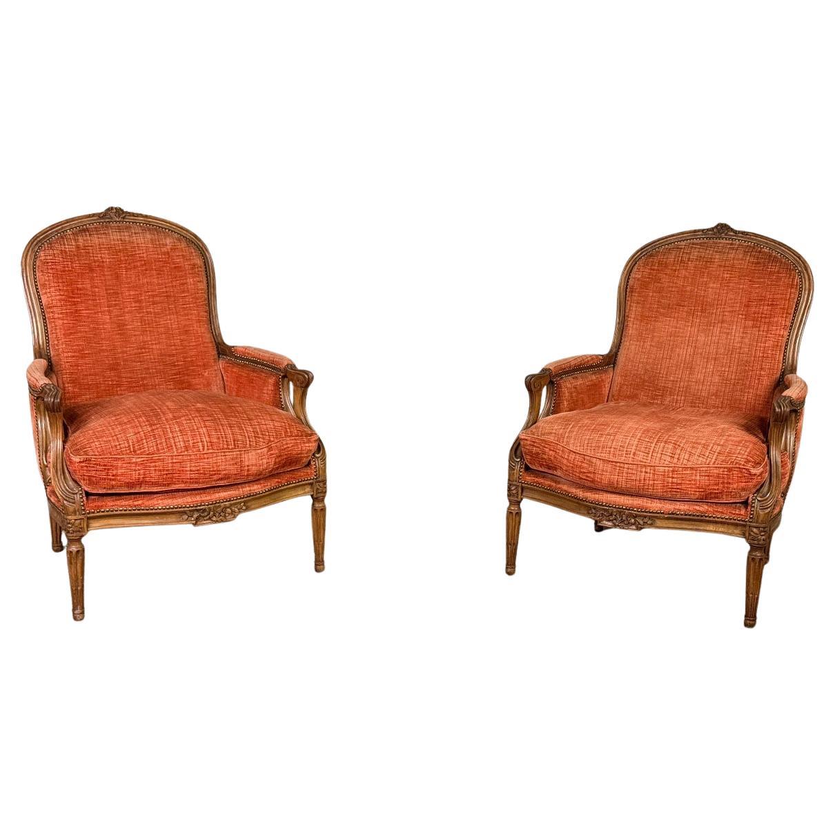 Pair of carved wooden transition armchairs, 18th century For Sale