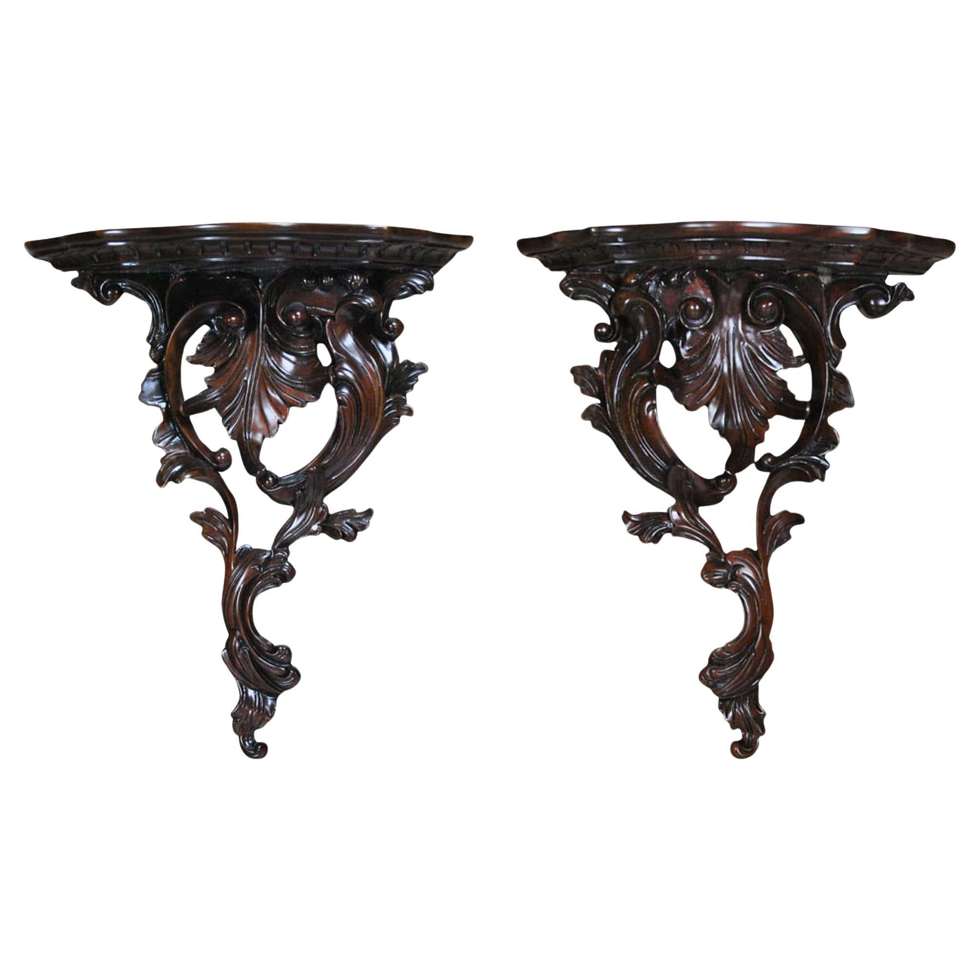 Pair of Carved Wooden Wall Sconces For Sale