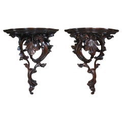 Pair of Carved Wooden Wall Sconces