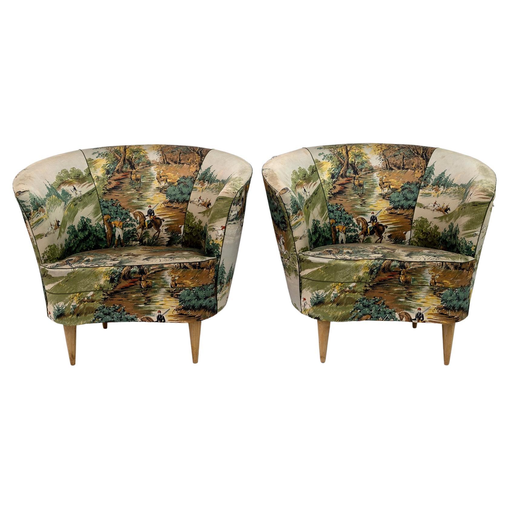 Pair of Casa e Giardino Mid-Century Modern Italian Small Armchairs, 1950s For Sale