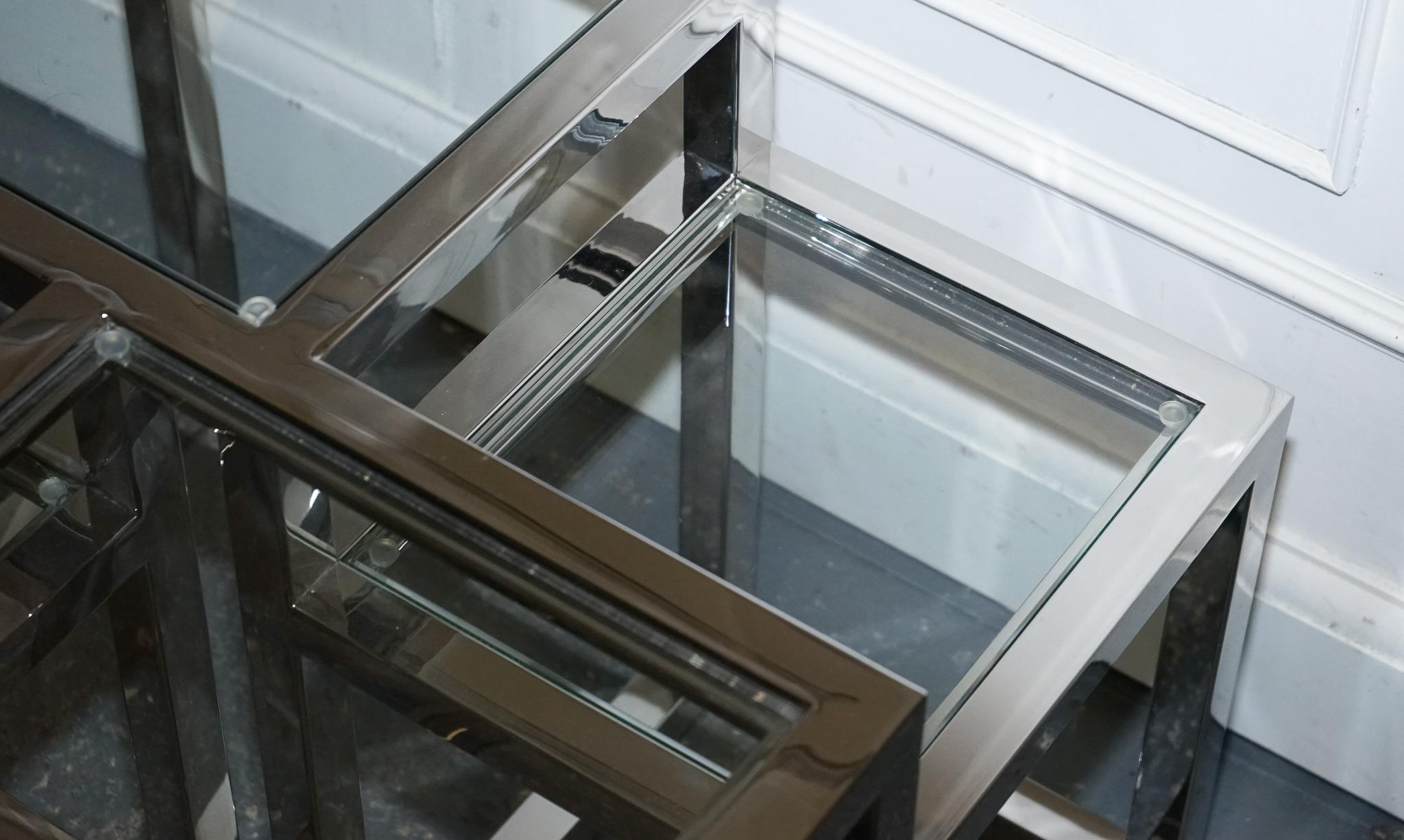 PAIR OF CASA PADRiNO ART DECO  Style GLASS POLISHED STAINLESS STEEL SIDE TABLES im Angebot 3