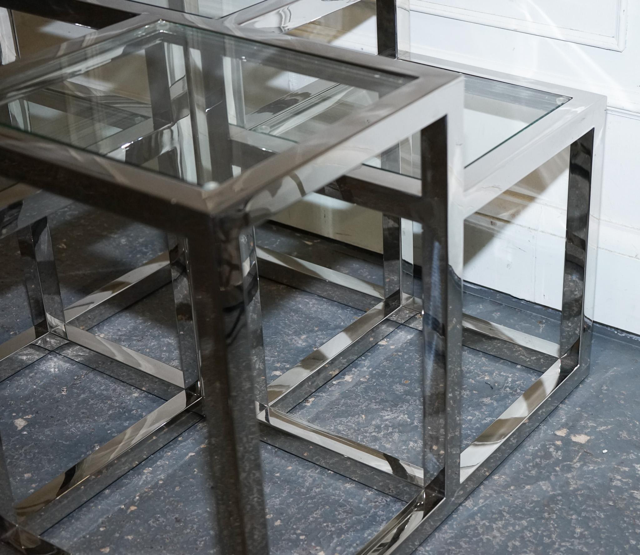PAIR OF CASA PADRiNO ART DECO  Style GLASS POLISHED STAINLESS STEEL SIDE TABLES im Angebot 4