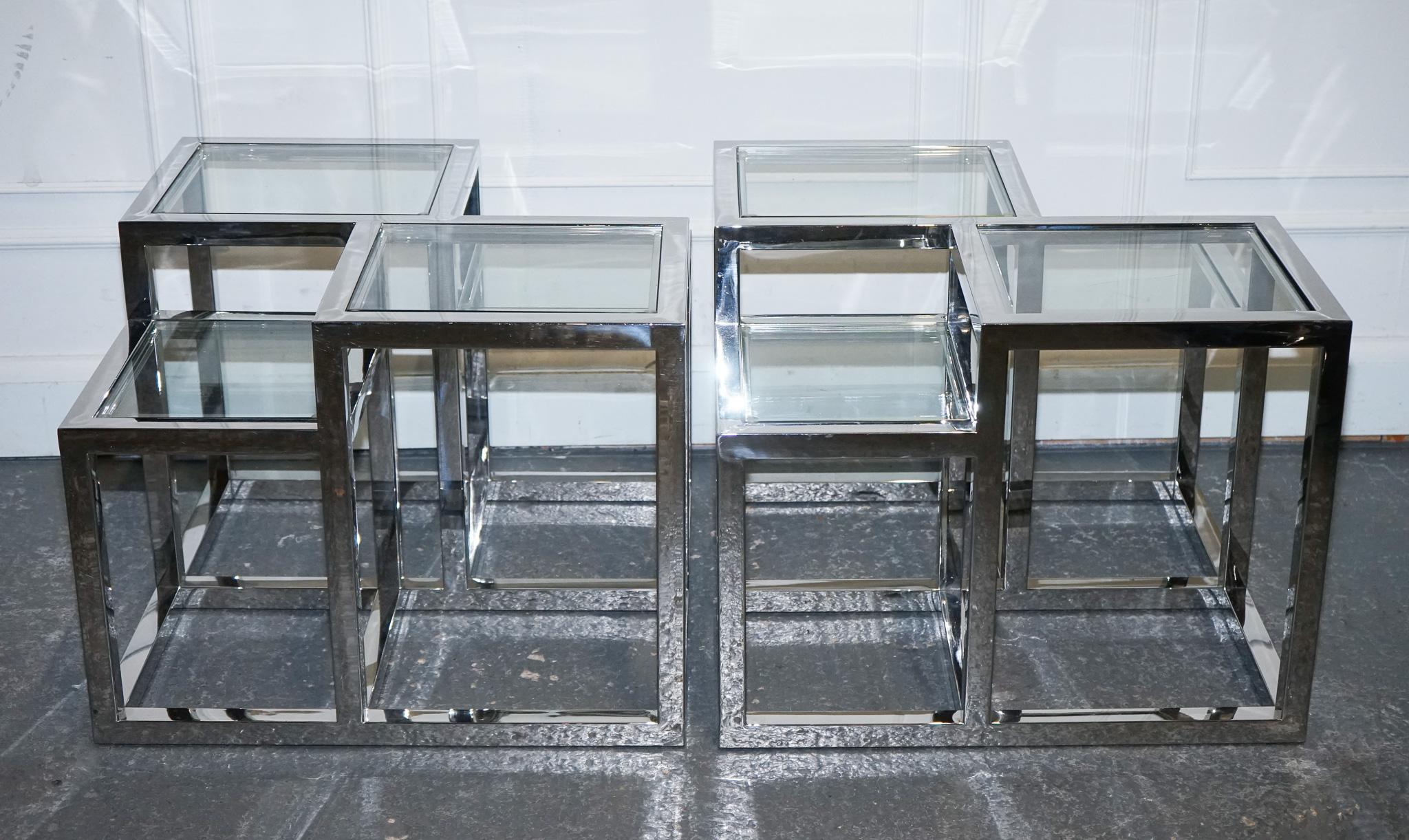 PAIR OF CASA PADRiNO ART DECO  Style GLASS POLISHED STAINLESS STEEL SIDE TABLES im Angebot 6