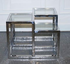 PAIR OF CASA PADRiNO ART DECO STYLE GLASS POLISHED STAINLESS STEEL SIDE TABLES