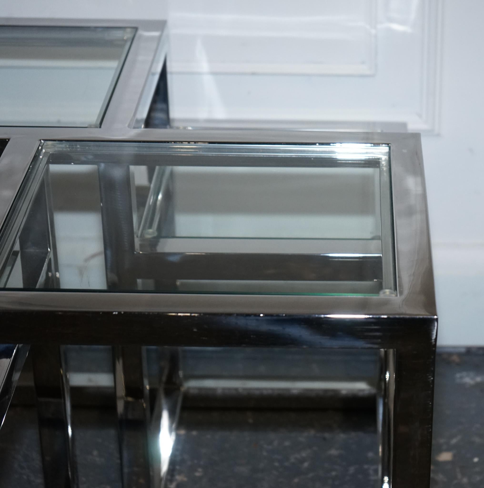 PAIR OF CASA PADRiNO ART DECO  Style GLASS POLISHED STAINLESS STEEL SIDE TABLES im Angebot 1