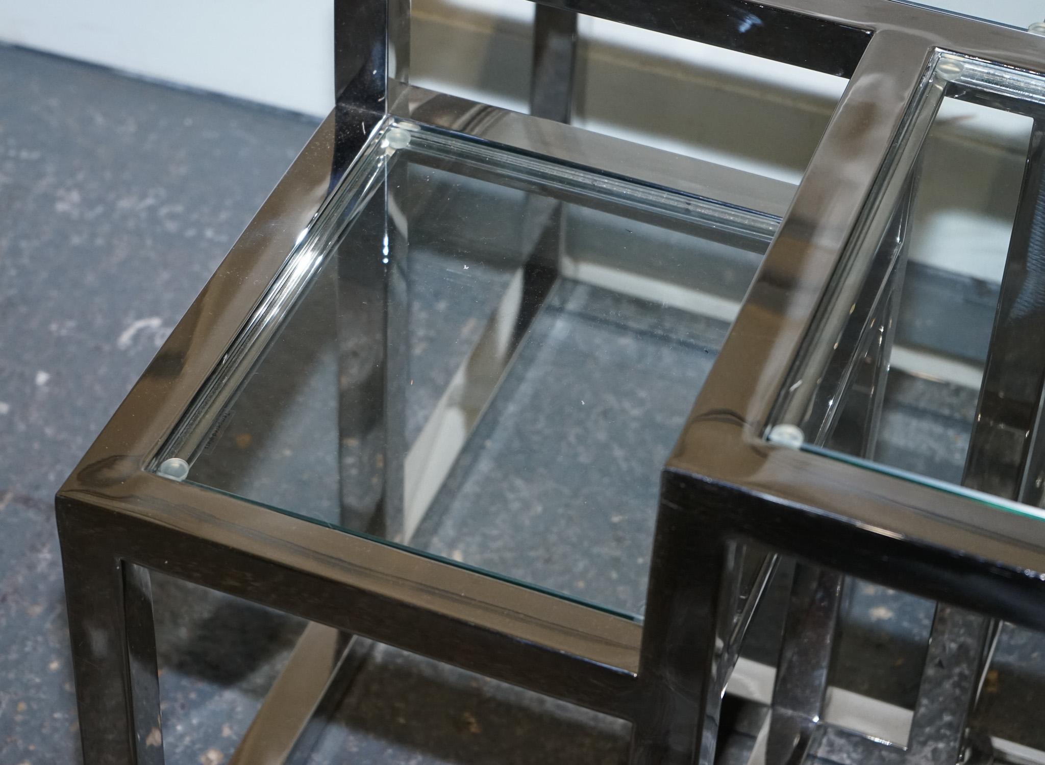 PAIR OF CASA PADRiNO ART DECO  Style GLASS POLISHED STAINLESS STEEL SIDE TABLES im Angebot 2