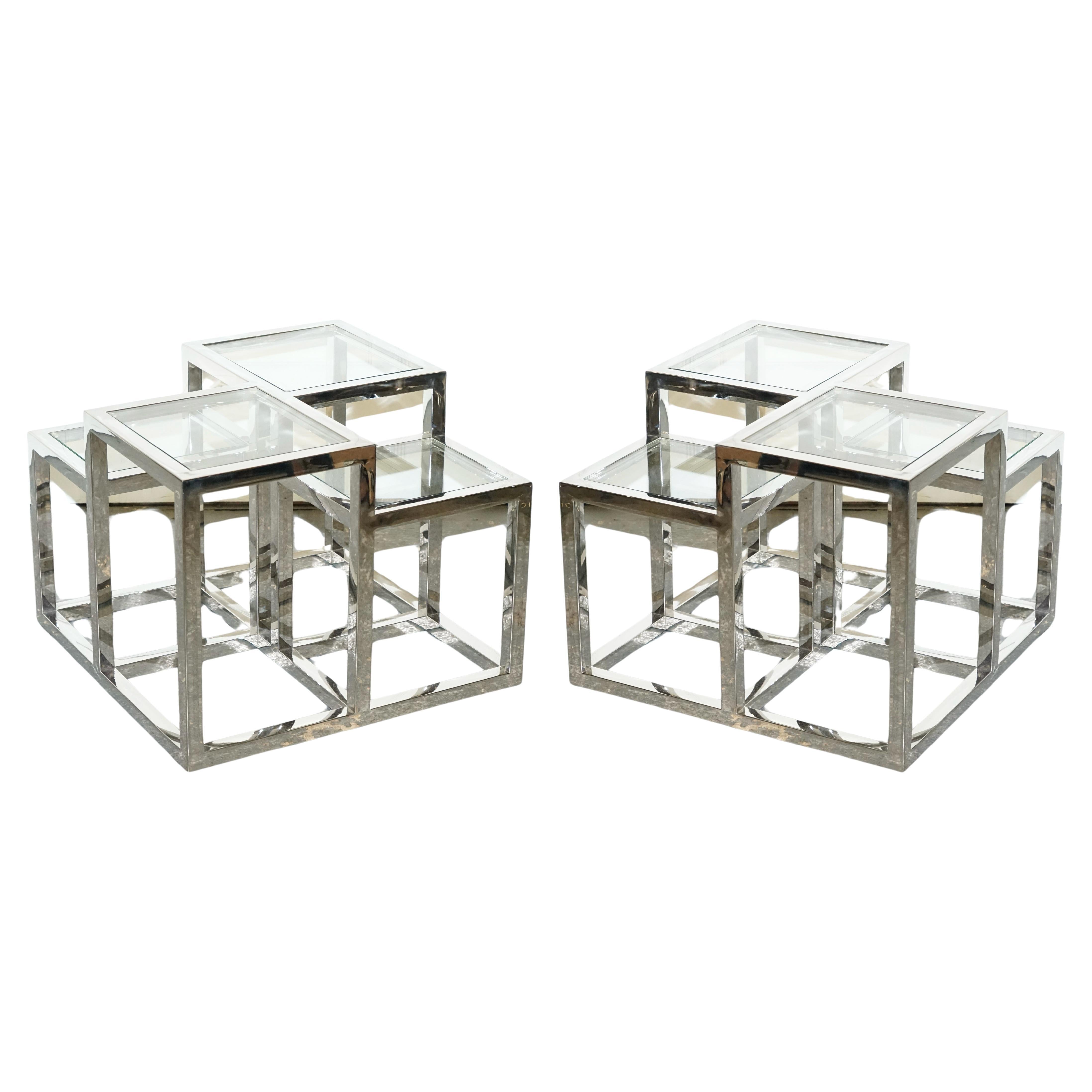 PAIR OF CASA PADRiNO ART DECO  Style GLASS POLISHED STAINLESS STEEL SIDE TABLES