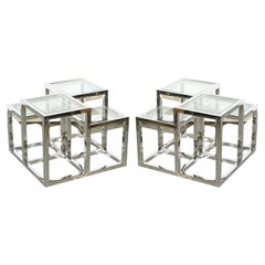 PAIR OF CASA PADRiNO ART DECO STYLE GLASS POLISHED STAINLESS STEEL SIDE TABLES
